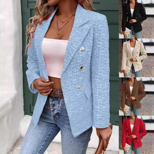 Blazer Double boutonnage de couleur Pure pour femme, vêtement de tempérament à la mode d'hiver