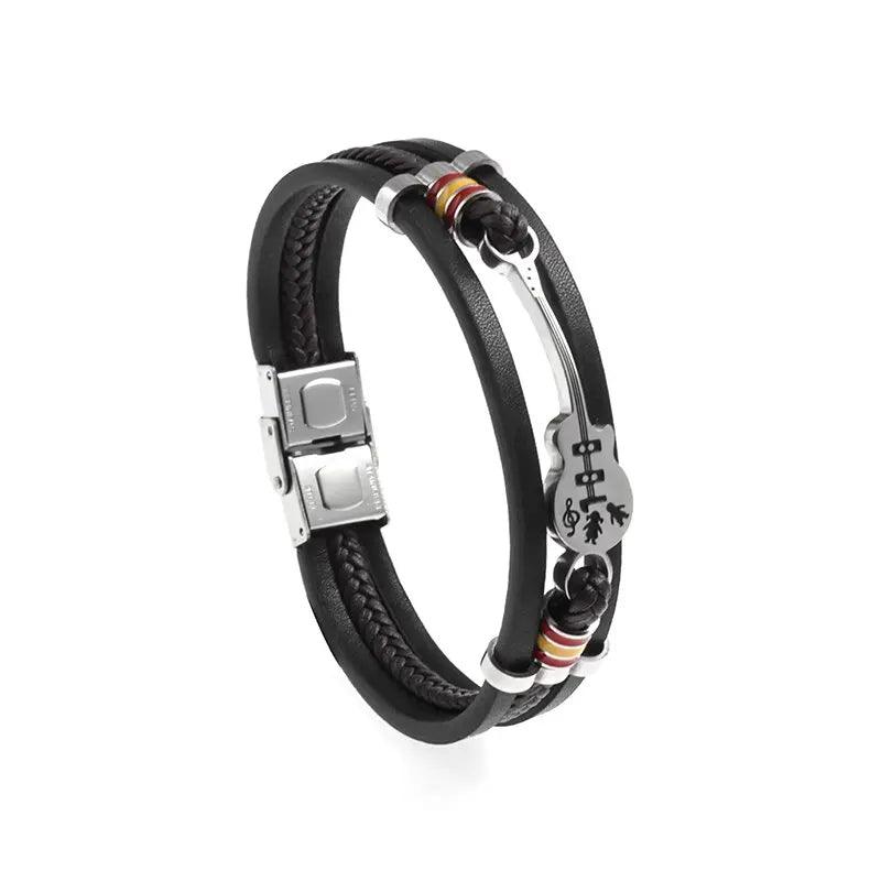 Bracelet classique en cuir multicouche tissé à la main pour homme, bijou à breloques, cadeau de Noël festif pour papa