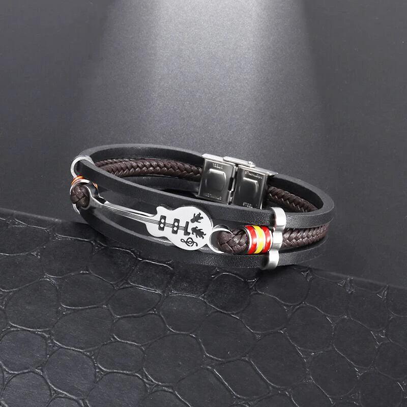 Bracelet classique en cuir multicouche tissé à la main pour homme, bijou à breloques, cadeau de Noël festif pour papa