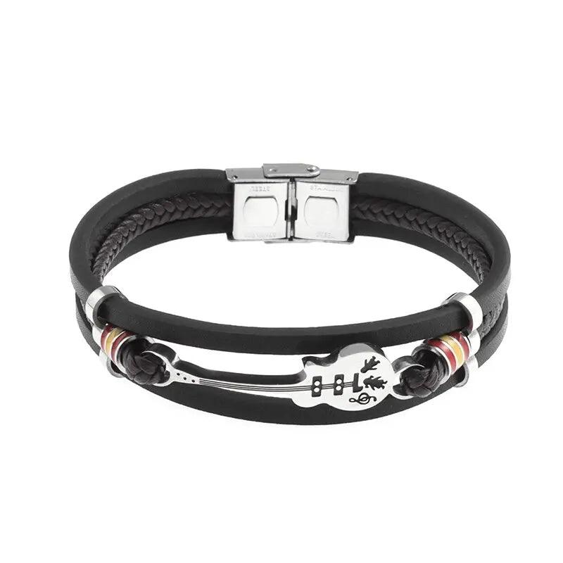 Bracelet classique en cuir multicouche tissé à la main pour homme, bijou à breloques, cadeau de Noël festif pour papa