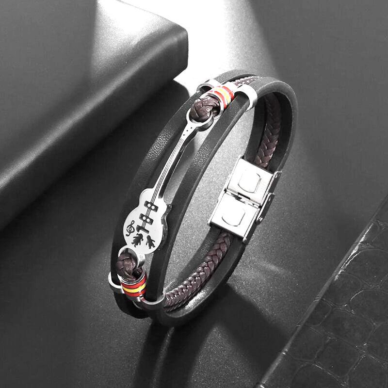 Bracelet classique en cuir multicouche tissé à la main pour homme, bijou à breloques, cadeau de Noël festif pour papa