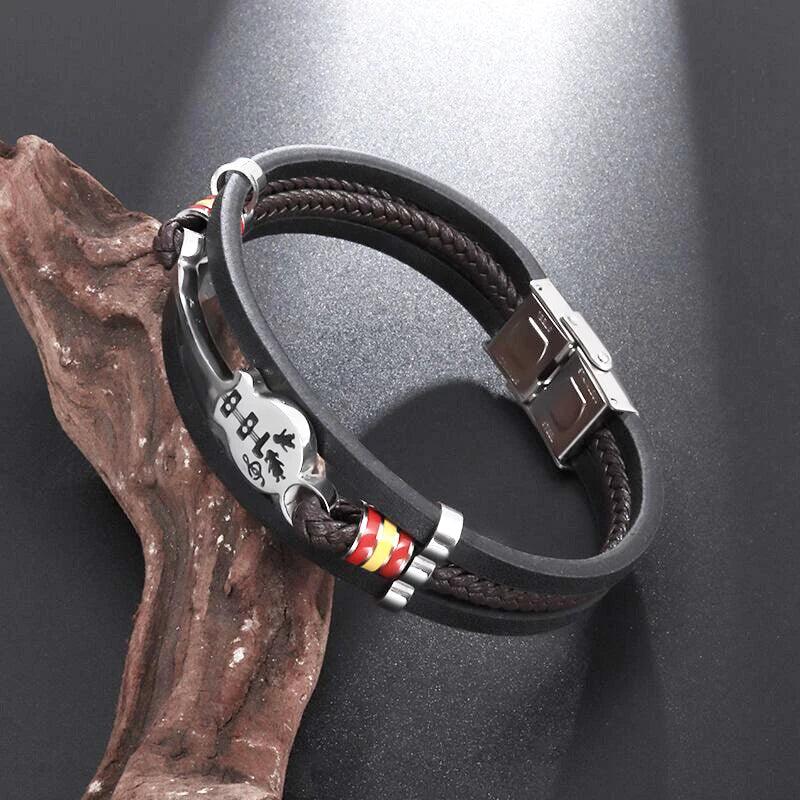 Bracelet classique en cuir multicouche tissé à la main pour homme, bijou à breloques, cadeau de Noël festif pour papa