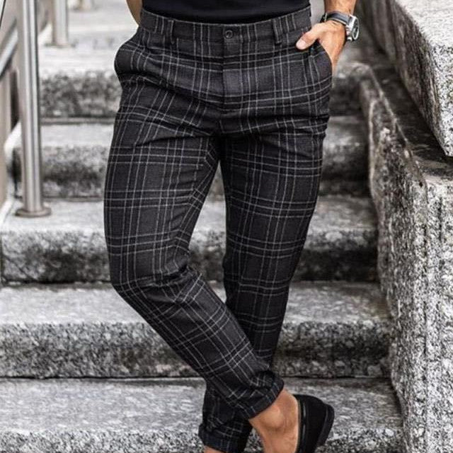 Pantalon à carreaux pour homme, pantalon décontracté, ample et fin